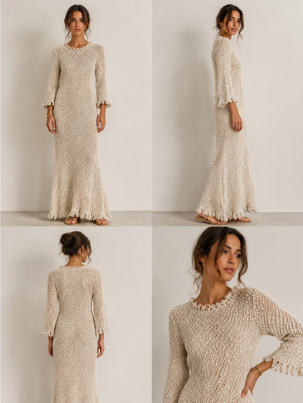 ✨Make an offer…Isabel Marant Étoile Bouclé Knit Maxi Dress Frayed Bell Sleeves